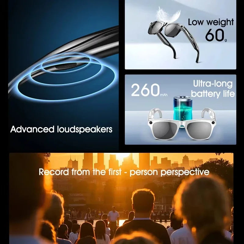 AI Smart Glasses with 100MP Camera & Spatial Audio - Tidesmit Tidesmit