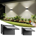 intelamp Solar Wall Lights 2 Pack with Remote, 3 Color Modes, IP65 | Customizable Up/Down lighting, IP65 Waterproof Solar Lamp for Outdoor Walls, Fences, Patios and Entryways