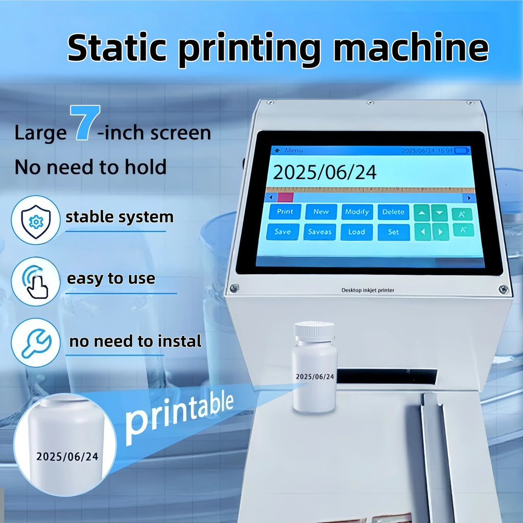 Static inkjet coding machine with large touchscreen and front print area
