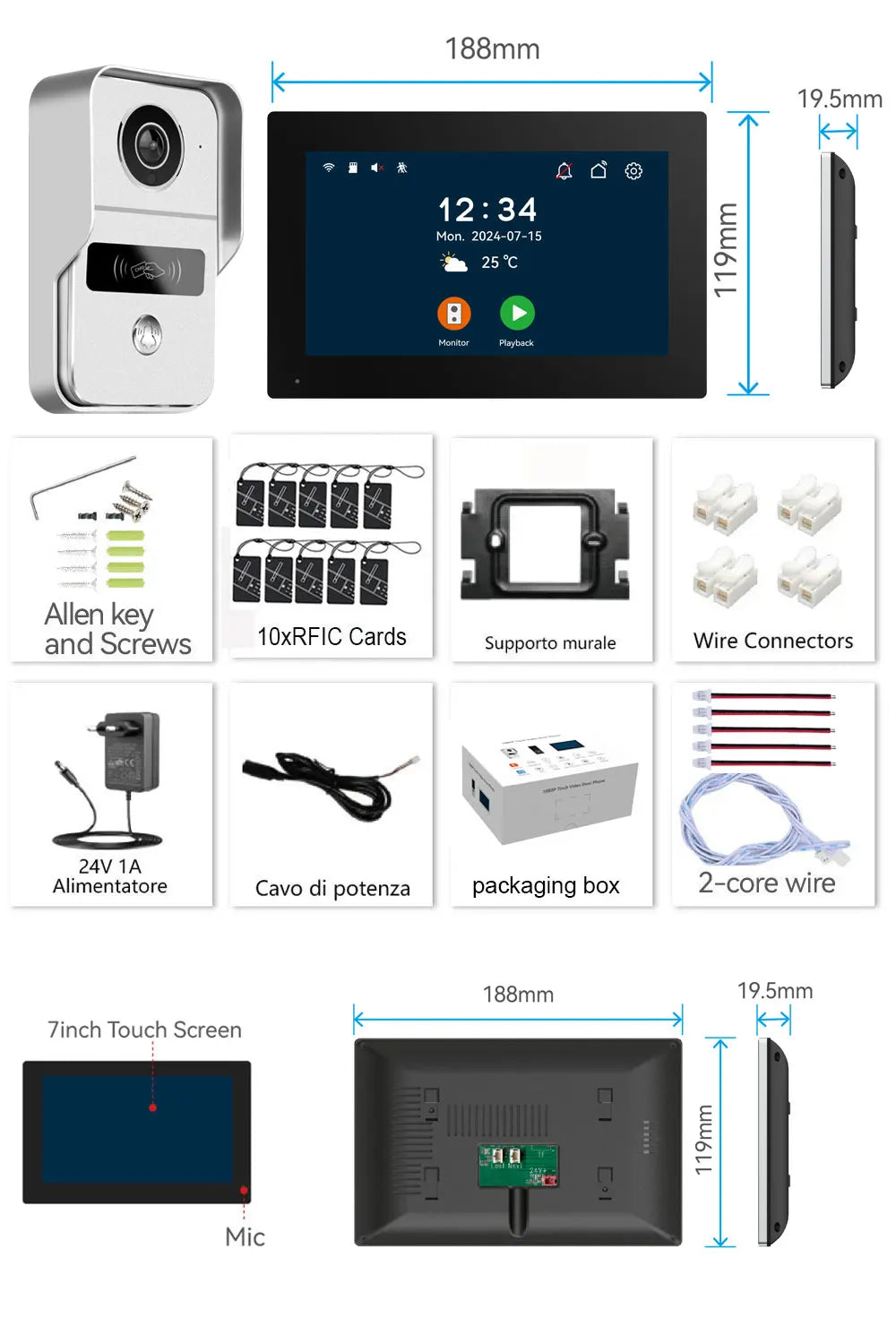 Tuya 1080P 5G Wifi 7/10 Inch 2pcs Touch Monitor for Apartment System Home Security 2 Wire Doorbell Card Swipe APP NFC unlock