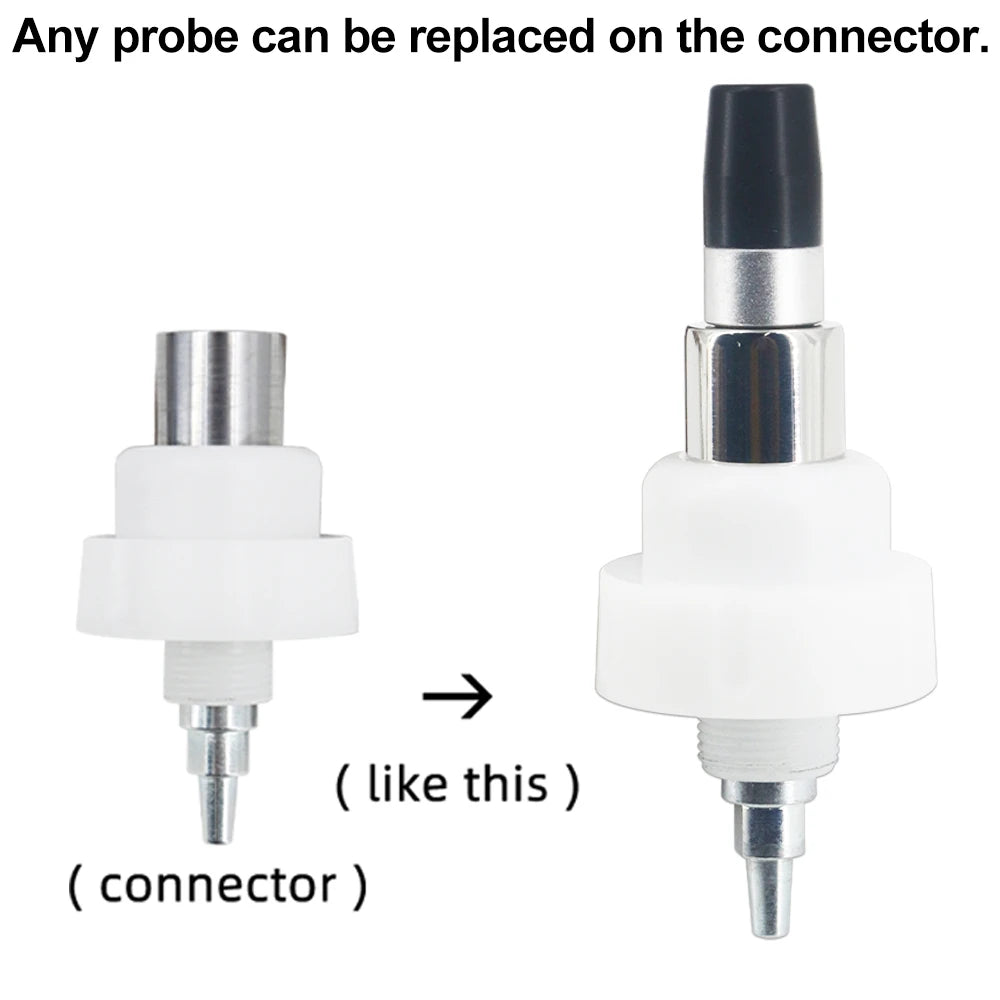 Interchangeable probes for 300mj shockwave therapy machine, white and silver physiotherapy massager head components.