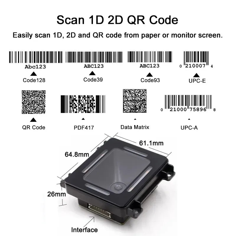 FM700B QR Code RFID Card Reader NFC 1D 2D QR Code Reader Access Control Barcode Scanner USB RS232 Wiegand for Kiosk Turnstile