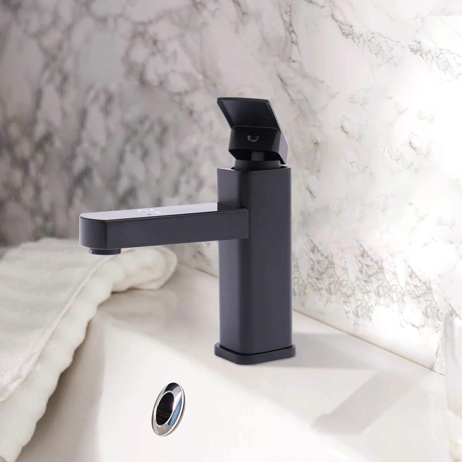 Modern Digital LED Waterfall Faucet with Hot and Cold Control Stainless Steel Kitchen Sink Mixer Tap with Aerator Deck Mounted