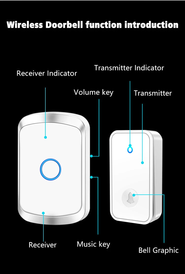 Self Powered Waterproof Wireless Doorbell Smart Home Without Battery Doorbell With Ringtone 150M Remote Receiver Bell