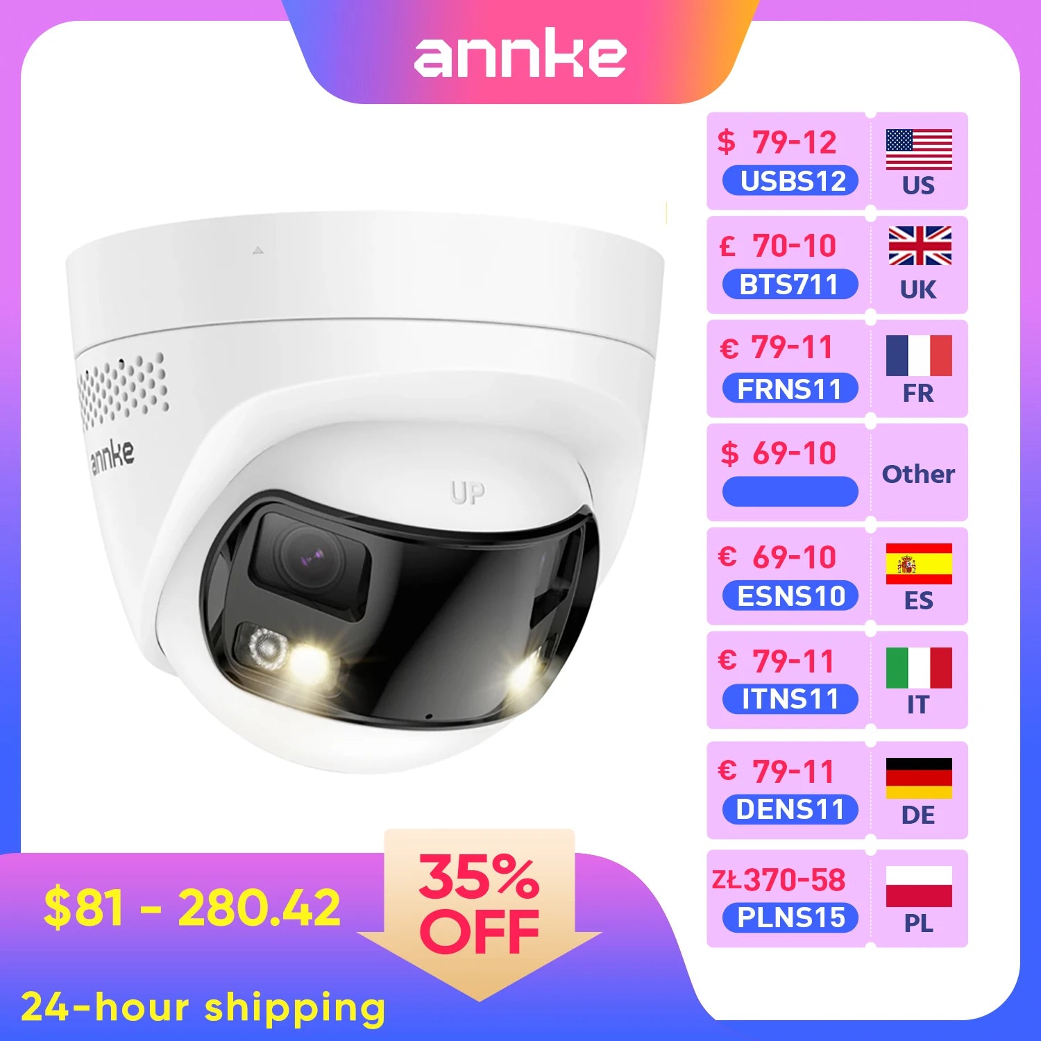 ANNKE FCD800 8MP Security Camera 180°Panoramic Dual Lens Outdoor POE Camera 4K AI Human Detect Two Way Audio IP67 8MP IP Camera