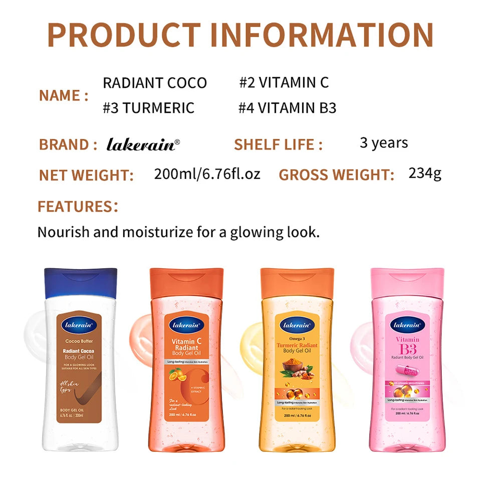 Vitamin C Turmeric Radiant Body Gel Oil Soften Dry Skin Radiant Finish Body Oil Nourishing Moisturizing Body Care Non-Greasy