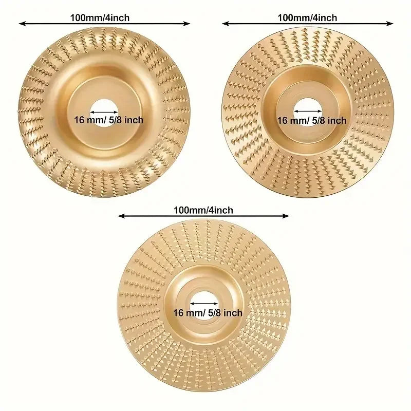 5-Piece Wood Carving Disc Set, Compatible with 100-Type Angle Grinder, Wooden Grinding Wheel Discs, 3 Grinding Discs + 2 Angle Grinder Pressure Plates, Tool Accessories