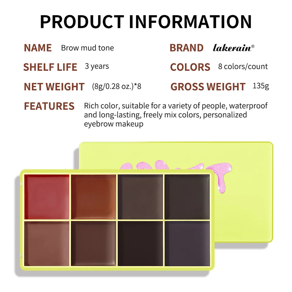Tidesmit 8 color eyebrow cream highlighter palette with matte and shimmer makeup finishes for natural long-lasting brows
