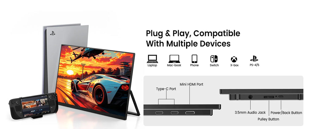 UPERFECT UColor T17 4K UHD Monitor W/ Vesa Adjustment Stand 17.3" 120Hz Gaming Display For Switch NS2 PS5 XBOX PC Laptop PC MAC
