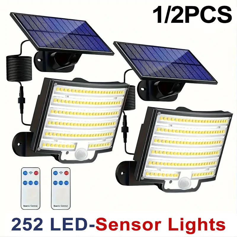 1PC/2PCS 252 LEDs Solar Powered Outdoor Lamp, Split Panel Solar Motion Sensor Security Flood Lamp, 3 Modes, IP65 Waterproof for Garden Yard Driveway Decor Lighting