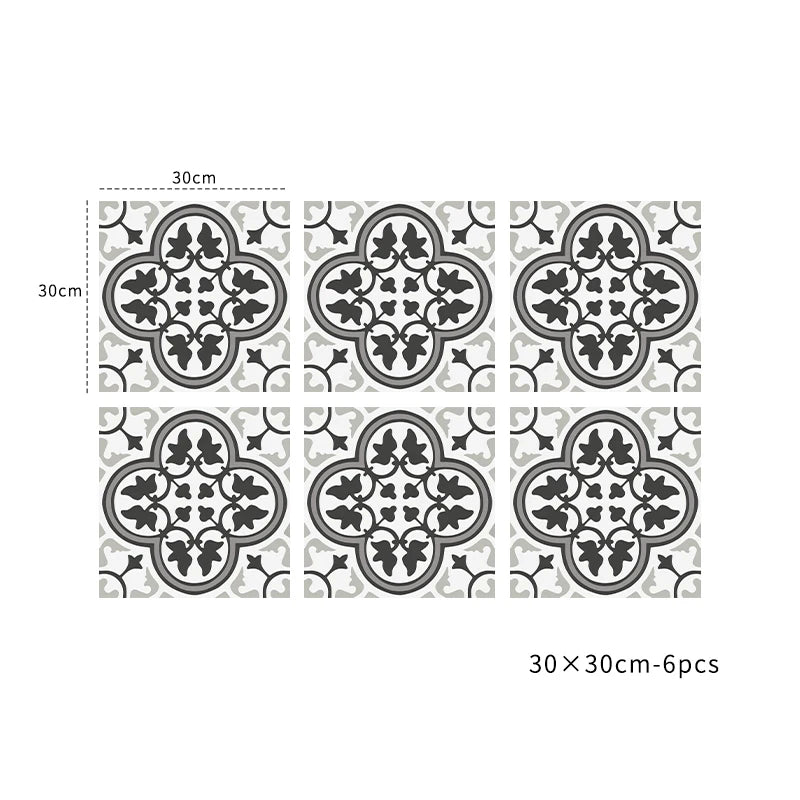 Peel-and-stick vinyl tile set, black medallion pattern, 30x30 cm, 6 pcs
