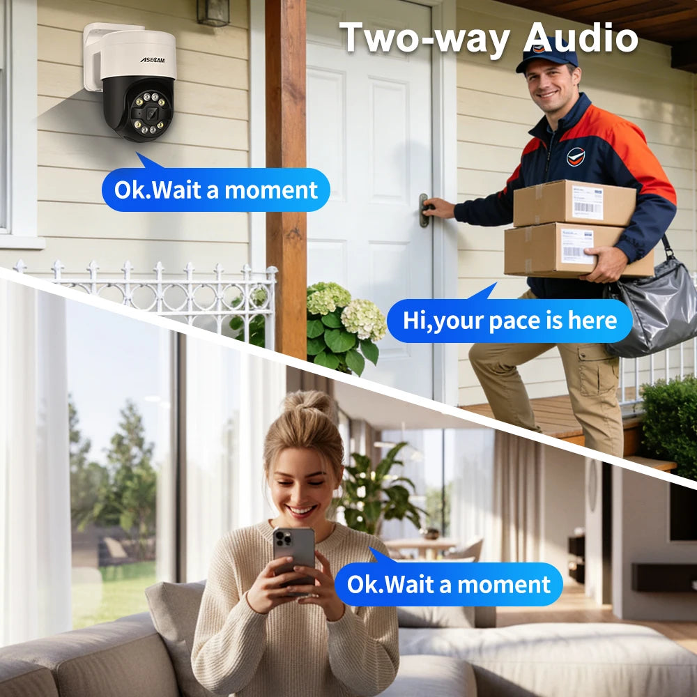 ASECAM 8MP 4K PTZ IP Camera Outdoor AI Face Detection Audio POE H.265 Onvif CCTV RTSP Humanoid Detection Security Camera
