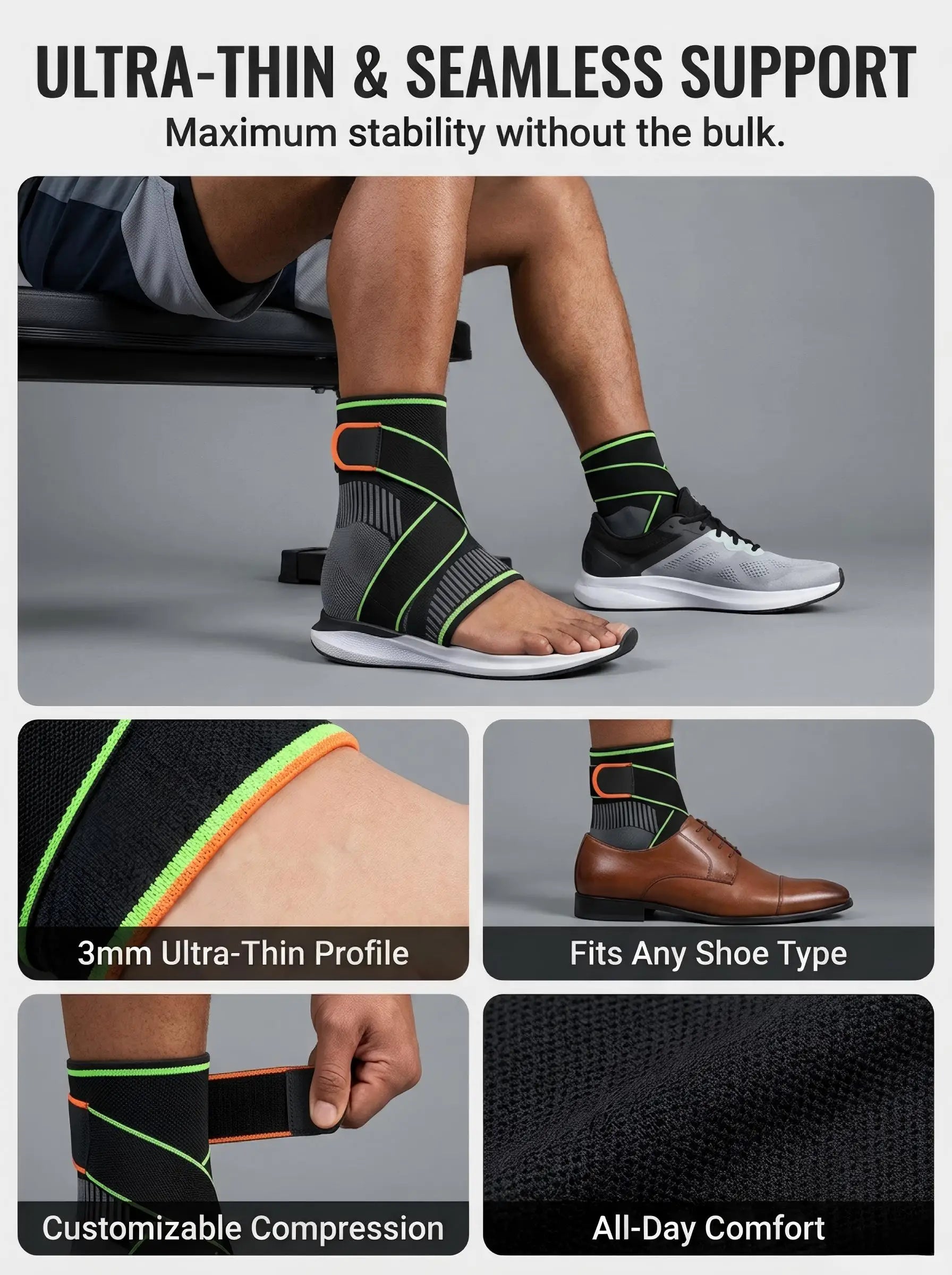 VBOSI Adjustable Compression Ankle Brace Support for Men Women, Breathable Sports Ankle Stabilizer for Basketball Running Sprain