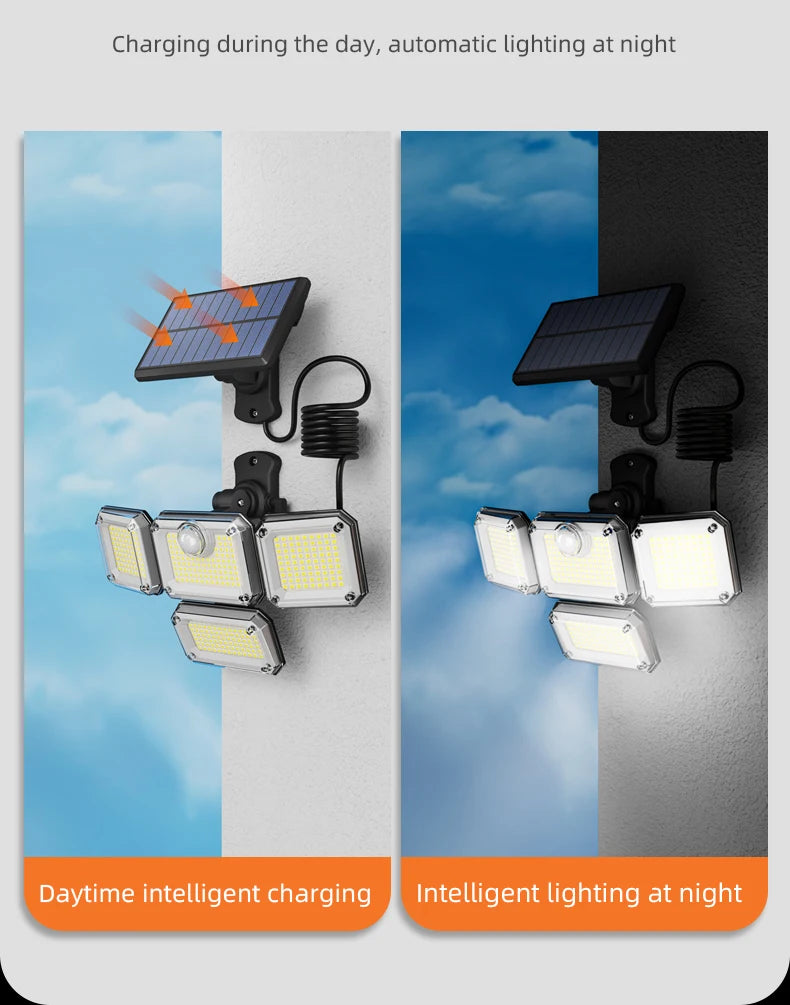 FAMCDC Solar Light 333LED IP65 Waterproof Outdoor Indoor Solar Garden Lamp With Adjustable Head Wide Lighting Angle With 3 Mode
