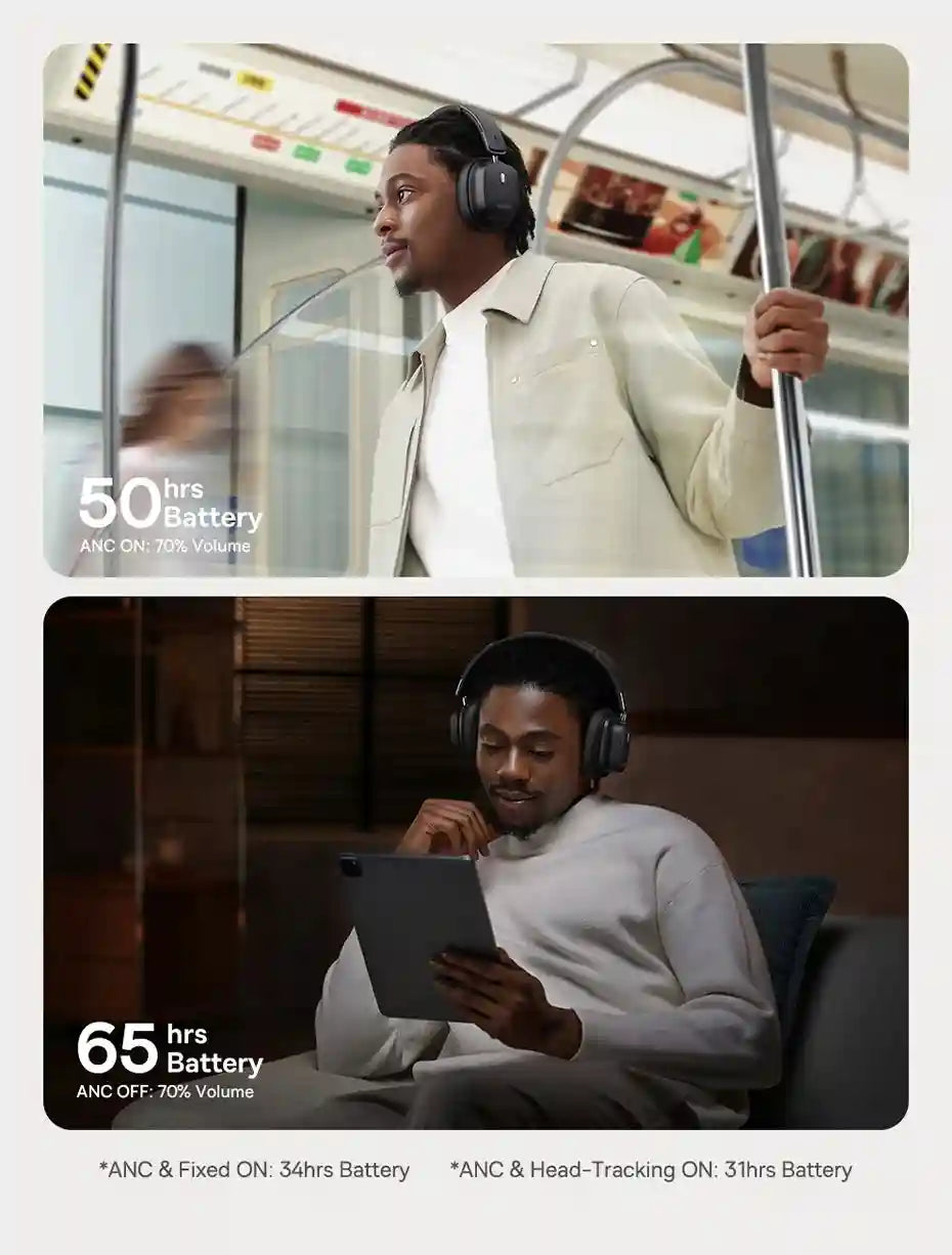 Wireless Headphones with Active Noise Cancellation & Spatial Audio - Black Tidesmit