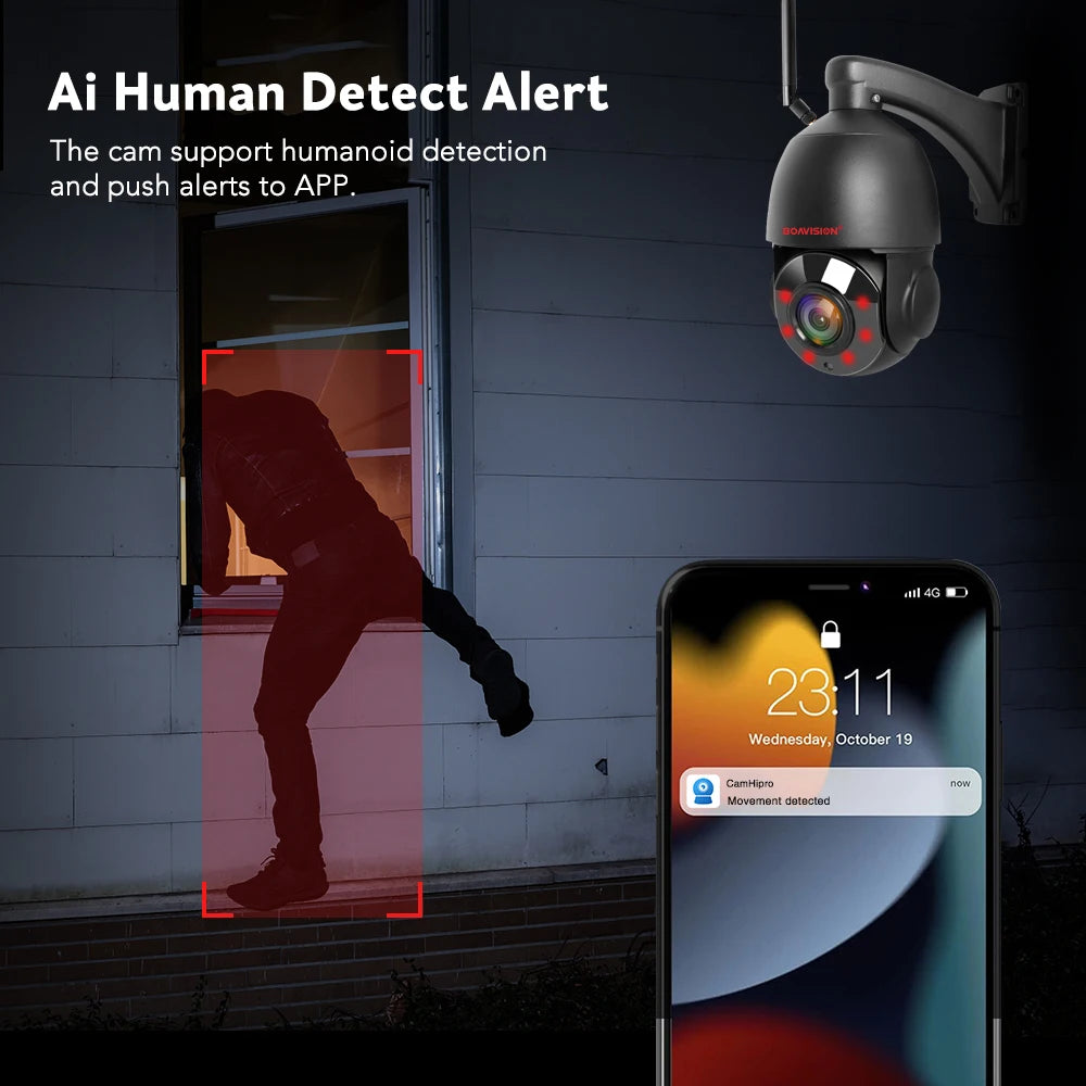 Outdoor IP Camera WIFI POE PTZ 30X Zoom 4K 8MP AI Auto Tracking Humanoid Detection Two Way Audio Security Camera