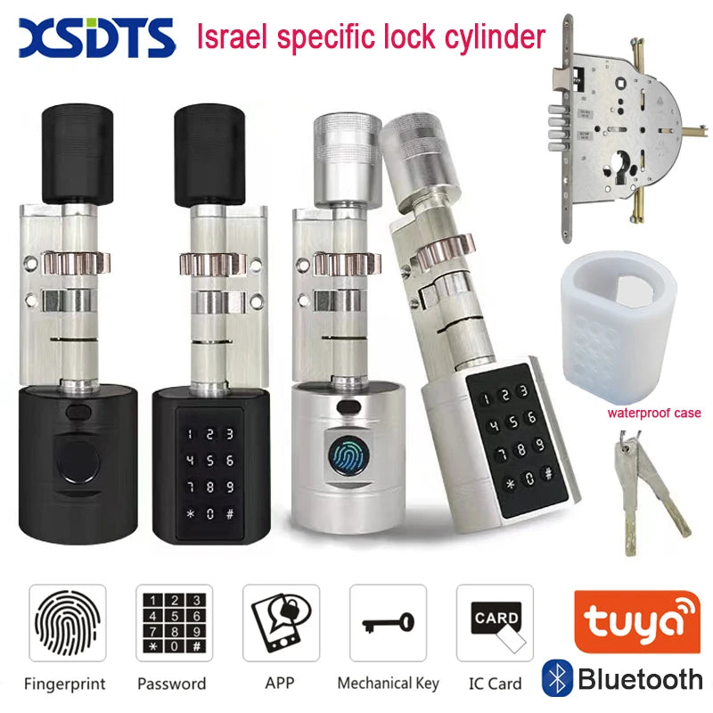 Israel-only Tuya APP Fingerprint Cylinder Electronic Smart Door Lock Digital Keypad Code Key Card Remote Control Home Apartment