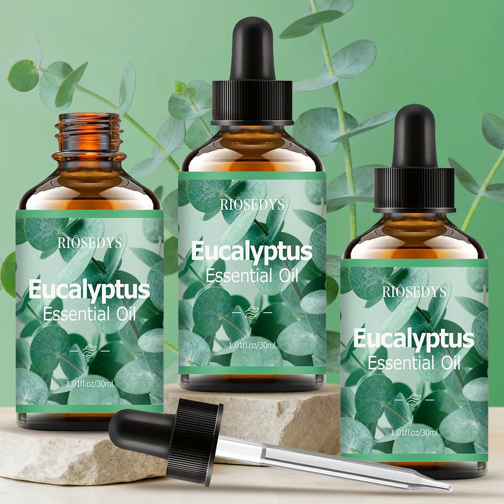 Eucalyptus essential oil, a botanical fragrance, nourishes hair and provides body massage care; suitable for all seasons.