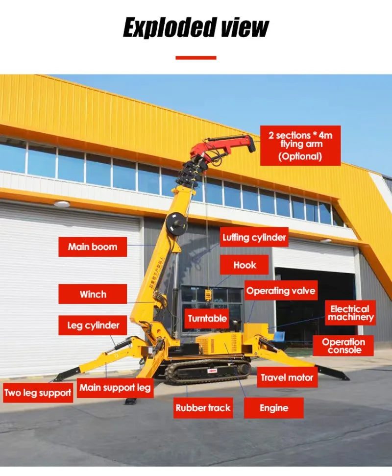 Customizable 3T Spider Crane Lifting Crane with 3m Fly Jib for Special Heavy Duty Industrial Lifting Requirements