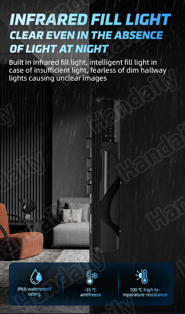Waterproof Smart Door Lock with Camera Video Monitoring Intercom Palm Vein 3D Face Recognition Tuya Electric Door Lock