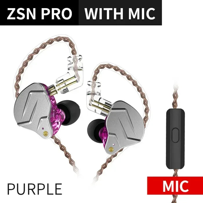 KZ ZSN Pro Hybrid In-Ear Monitors with Dynamic Bass by Tidesmit ZSNPro Purple Mic Tidesmit