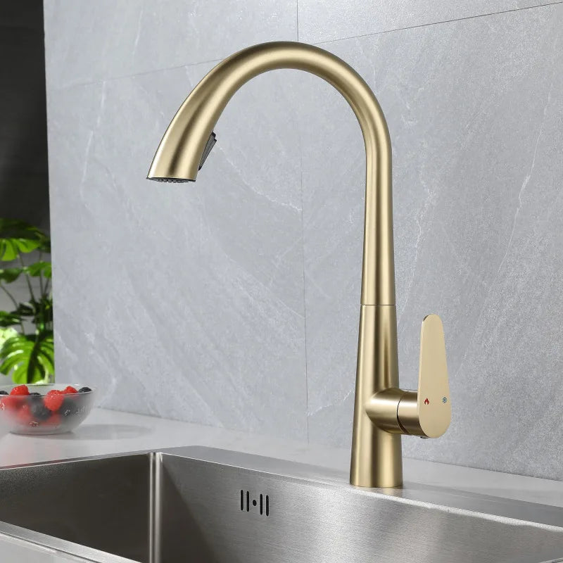 Stainless Steel Gold Kitchen Faucet Brushed Gold Kitchen Hot and Cold Water Faucet Washbasin Sink Faucet