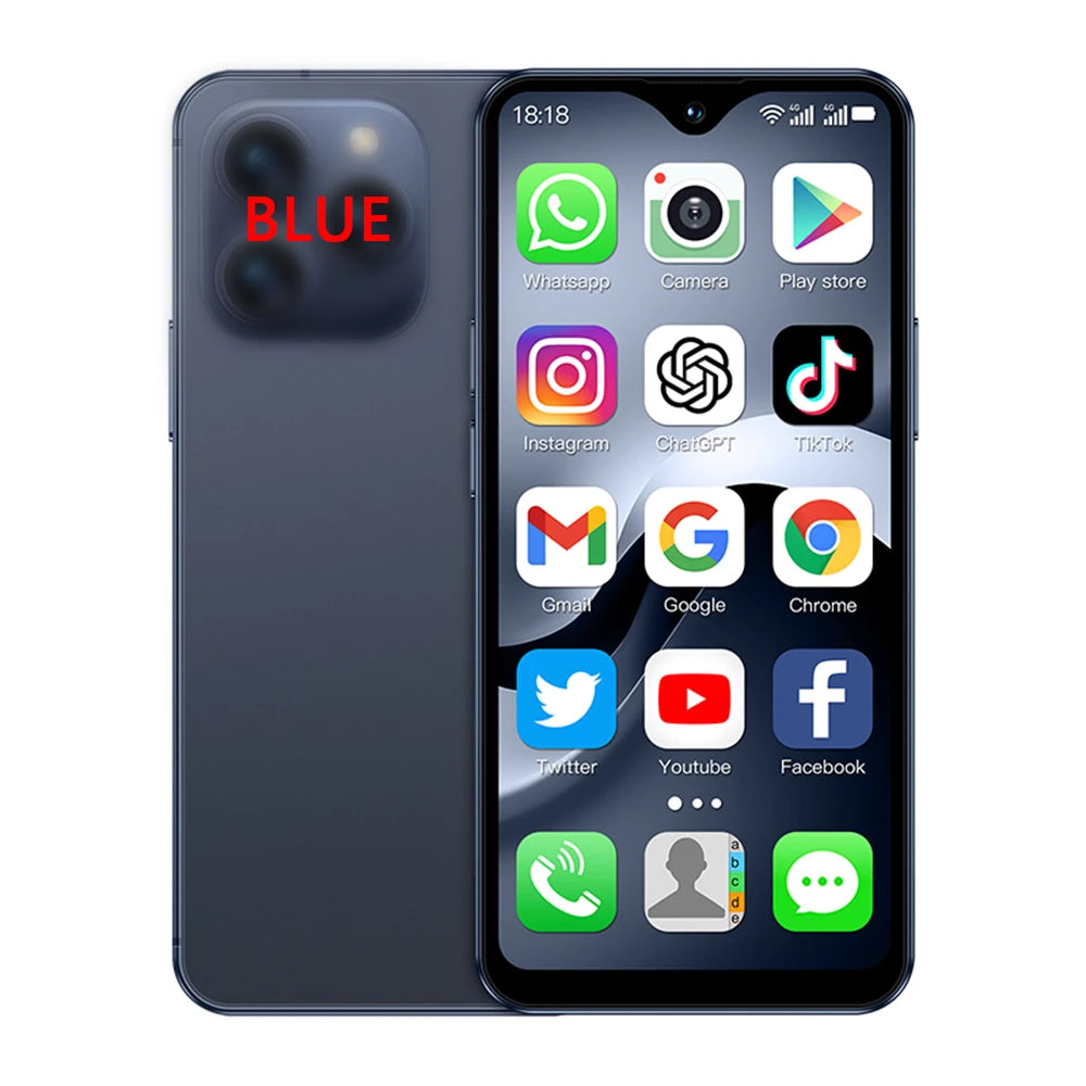 SOYES F9 Max smartphone, compact front and back in blue