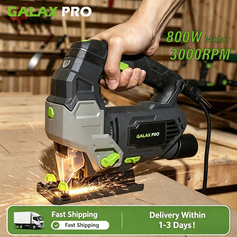 GALAX PRO Jig Saw 800W Powerful Motor Adjustable ±45° Cutting 3000 RPM Electric Saber Saw Wood Tool for Chainsaw DIY Woodworking