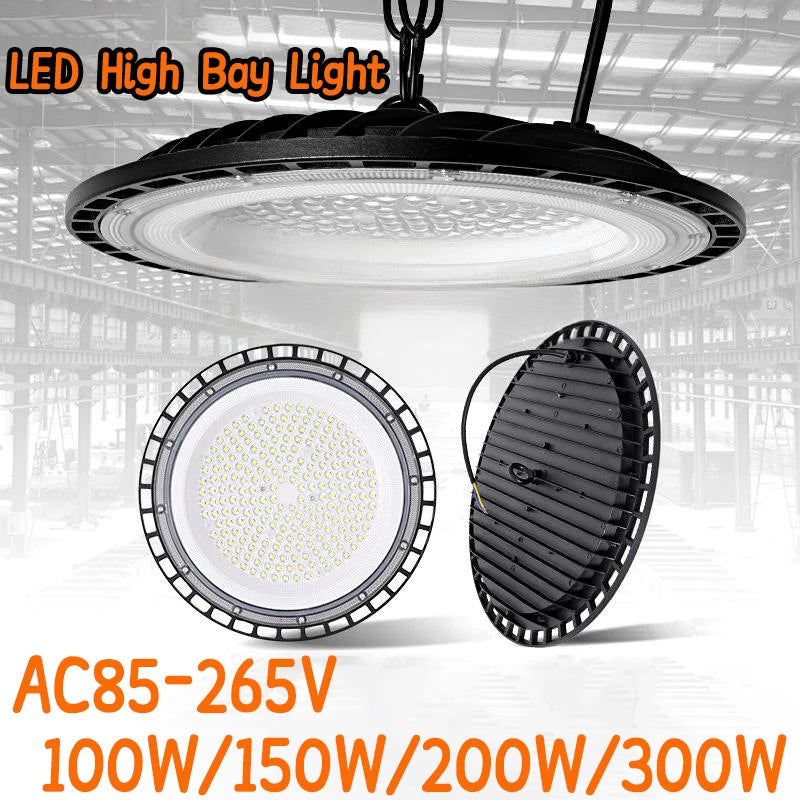High Bay Lights 100W/150W/200W/300W UFO LED Super Bright Commercial Industrial Lamps Market Warehouse Garage Industrial Lighting
