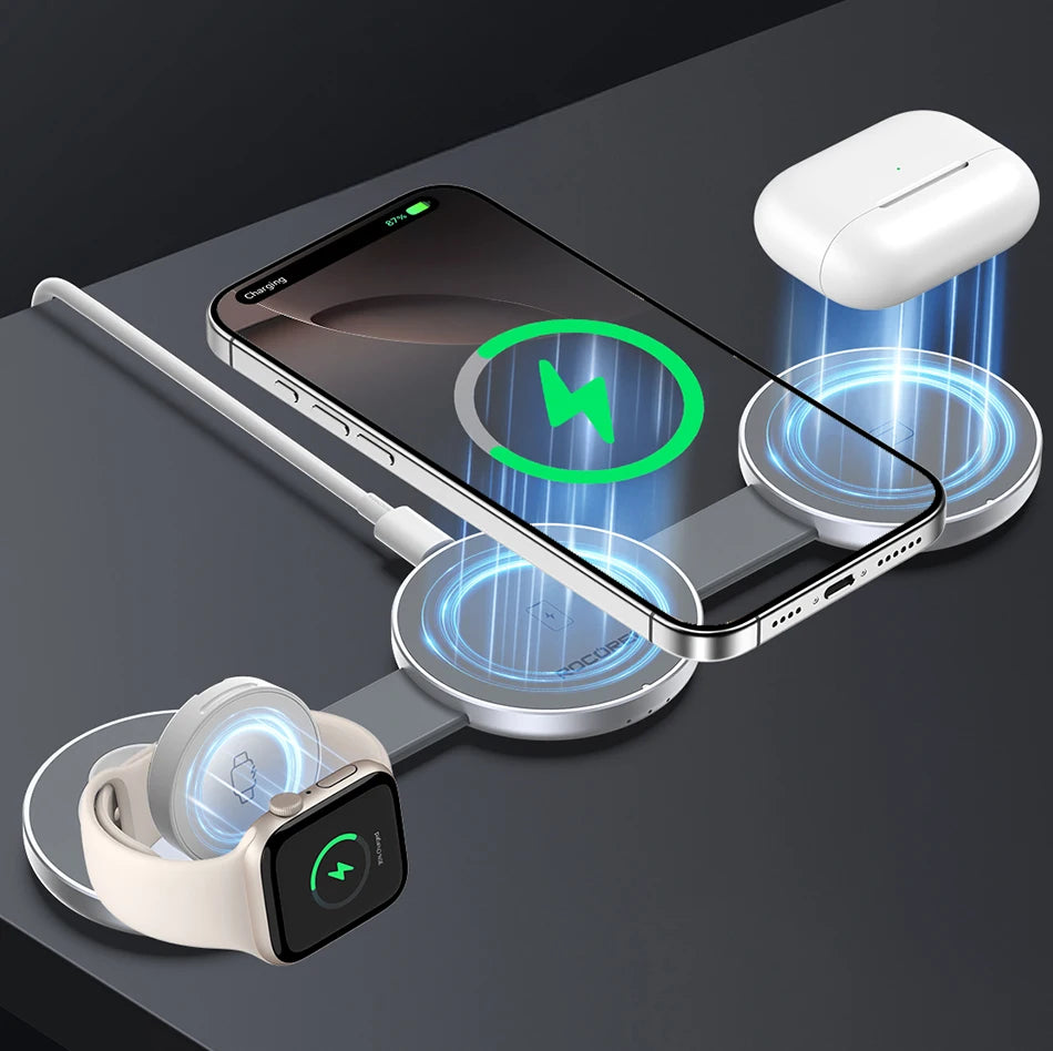 3-in-1 Magnetic Wireless Charger | MagSafe Compatible Fast Dock Tidesmit