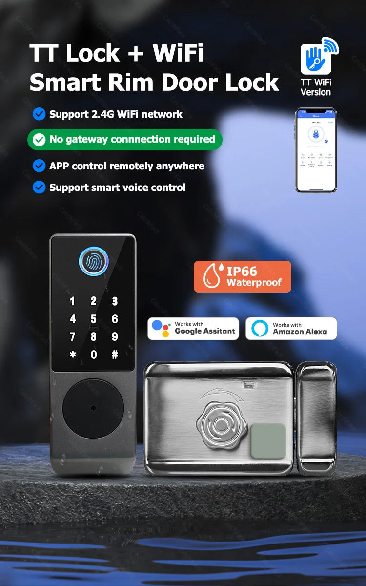 TTLock WIFI Version Double Side Fingerprint Waterproof Outdoor Gate Passcode Rfid Card Keyless Smart Door Lock