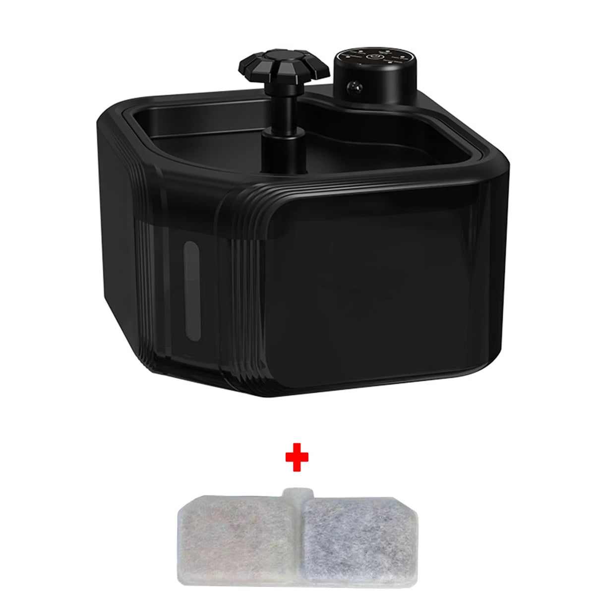 Wireless black 2.8L smart pet water fountain with infrared sensor and filter for fresh drinking for cats and dogs.