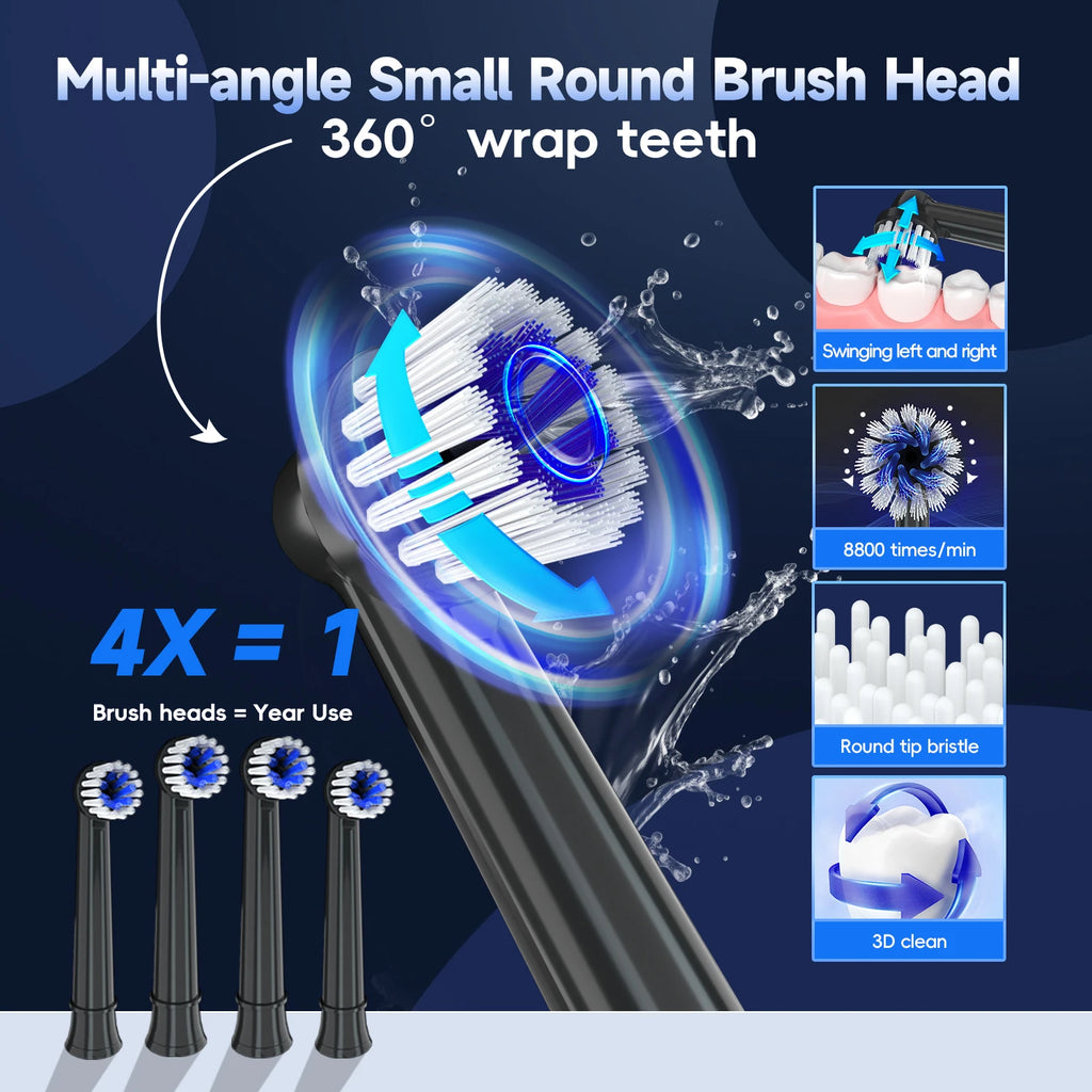 Electric Toothbrush Rotation Clean Teeth Adult 3 Modes Teeth Brush T37 Sonic Electric Tooth Brush With 4 Extra Replacement Heads