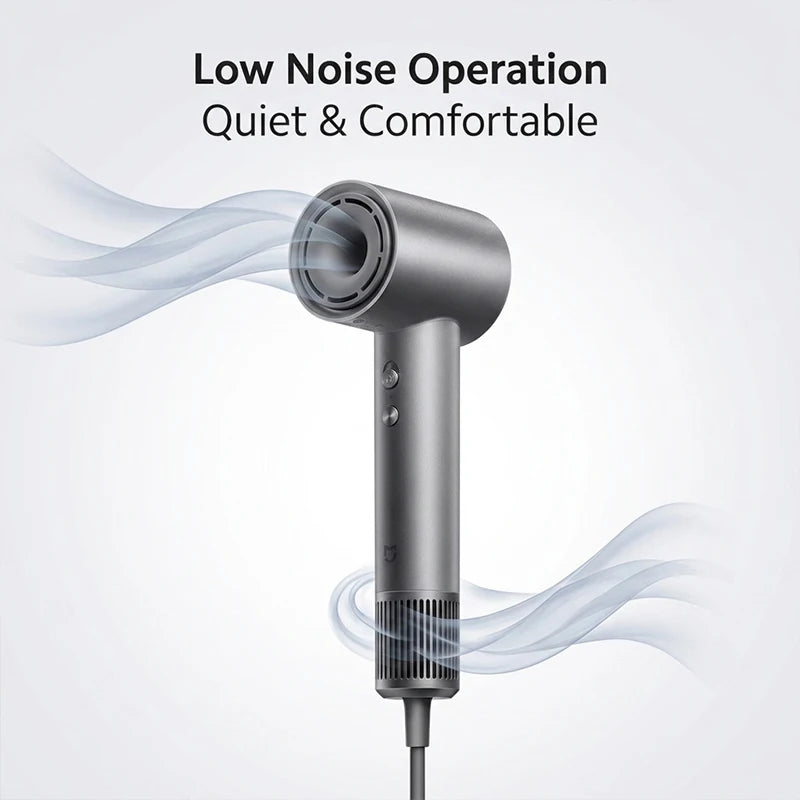 Grey MIJIA high-speed ionic hair dryer with quiet airflow design for fast, comfortable hair drying and styling.