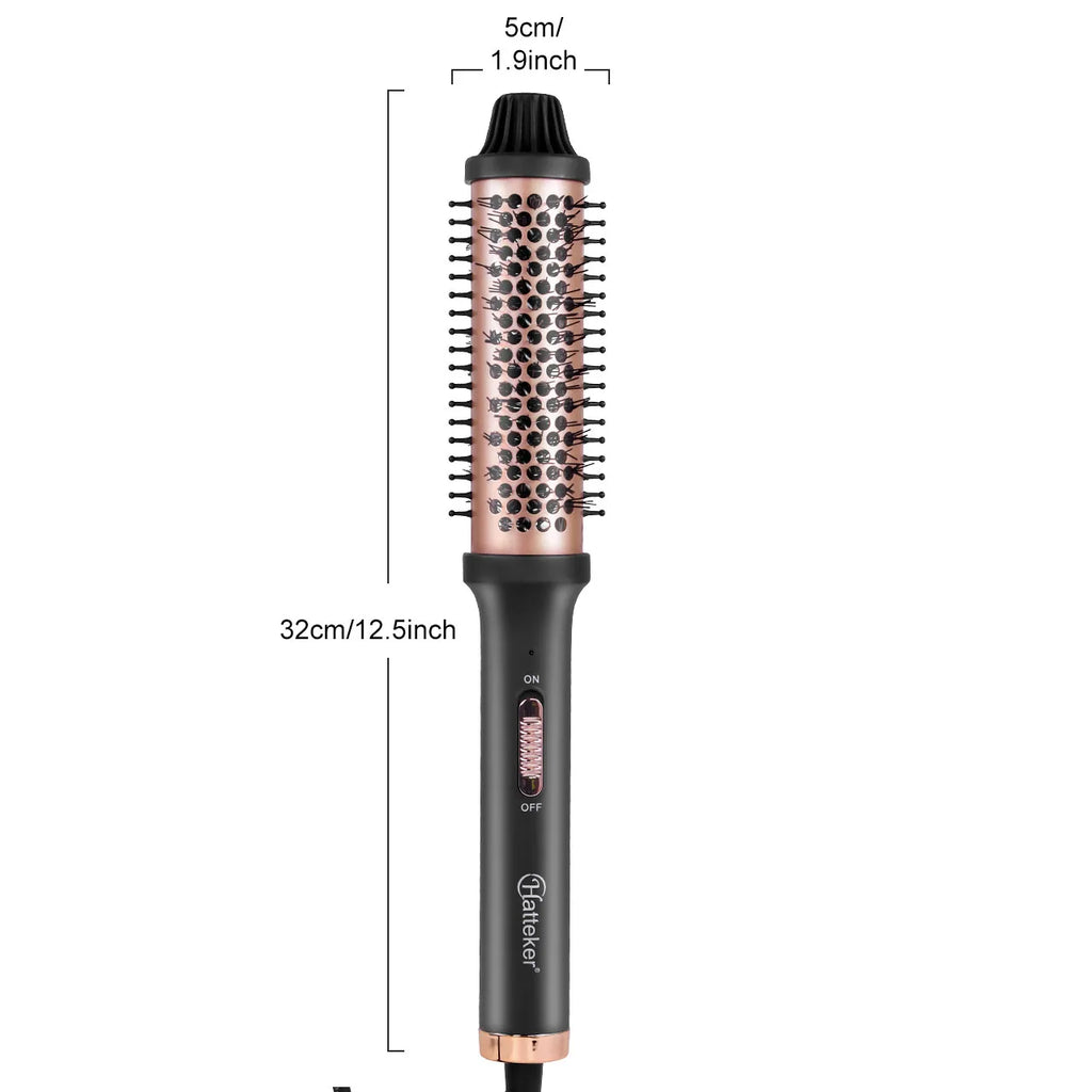 Hatteker electric rose gold curling brush with thermal bristles for styling long or short hair at home.
