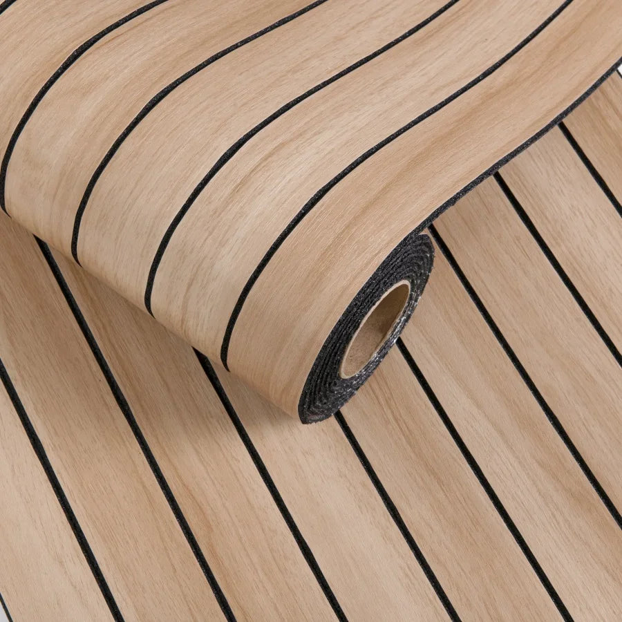 Self-adhesive 3D wall sticker wallpaper roll, honey tan wood-plank stripes