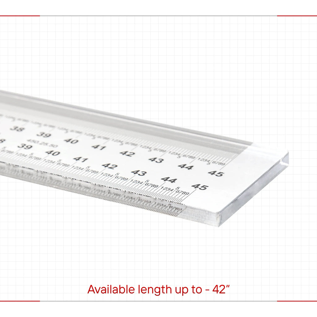 Clear transparent rectangular ruler sticker with engraved measurement markings, up to 42 in