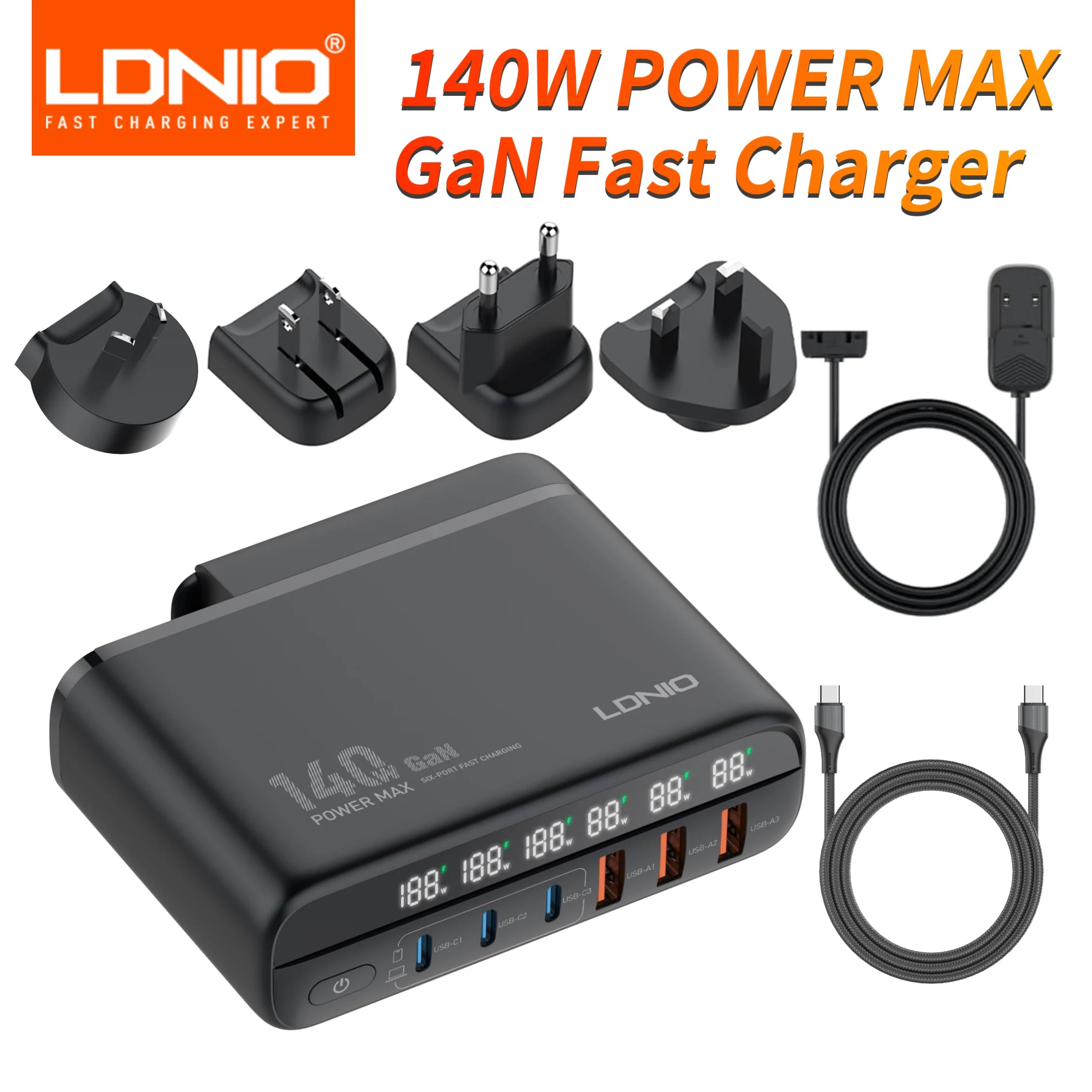 140W GaN USB C Charging Station - 6 Port Fast Desktop Wall Hub 140W US UK EU AU Tidesmit