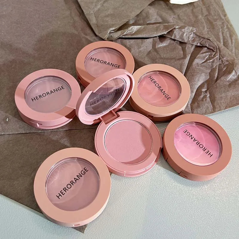 Tidesmit Herorange HR402 soft matte peach orange blush powder texture close-up for natural waterproof face makeup