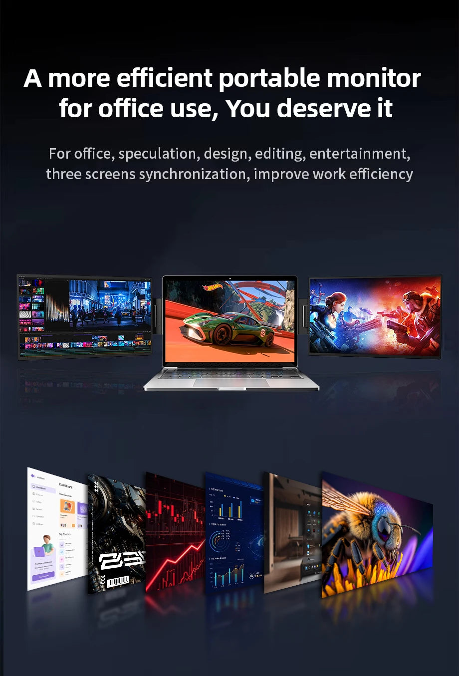 Sibolan 16" 2.5K Dual Screen Portable Monitor 1600P 60Hz High-Definition Dual Triple Display Extender For Home Office & Wins