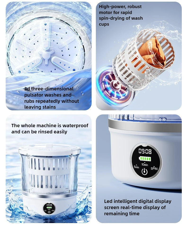 Tidesmit 3L mini portable washing machine for underwear and socks with spin drying feature side profile view