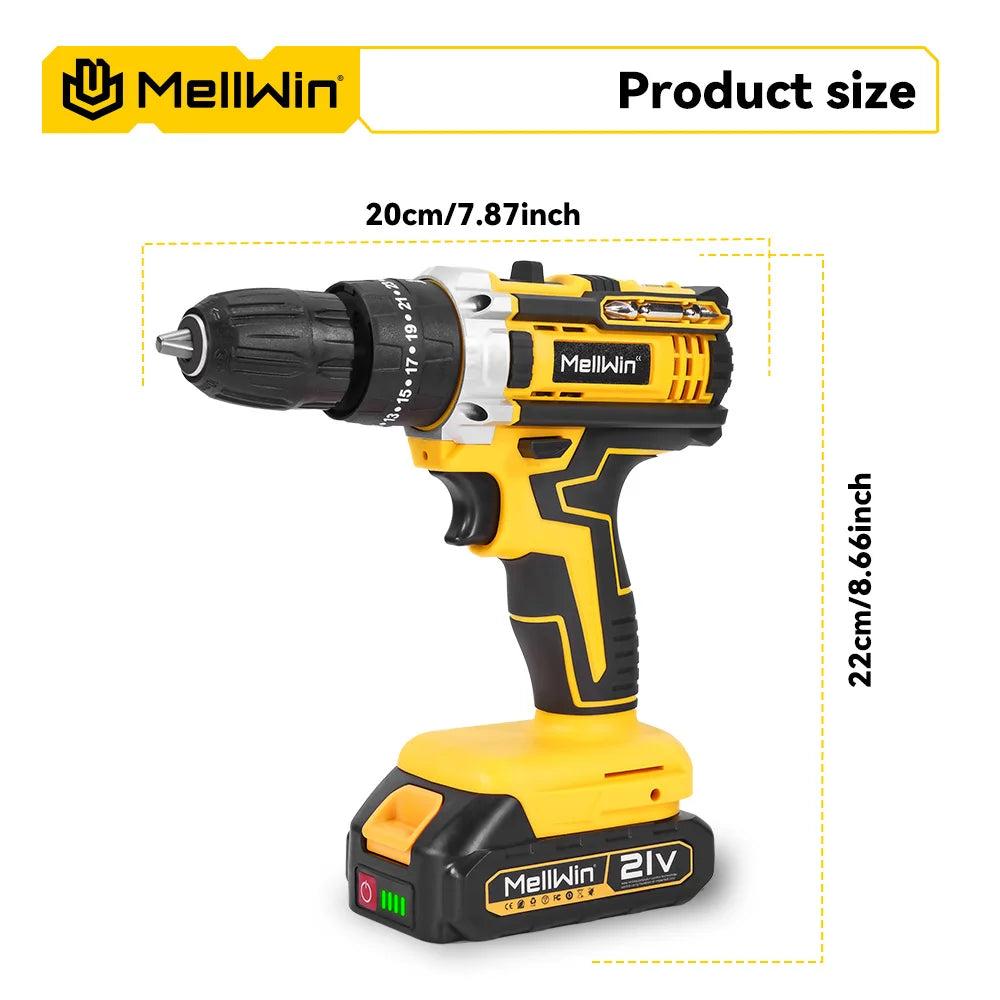 MELLWIN 25+3 Torque Electric Impact Drill Set Multipurpose Cordless Electric Screwdriver Power Tool For Makita 18V Battery Pin