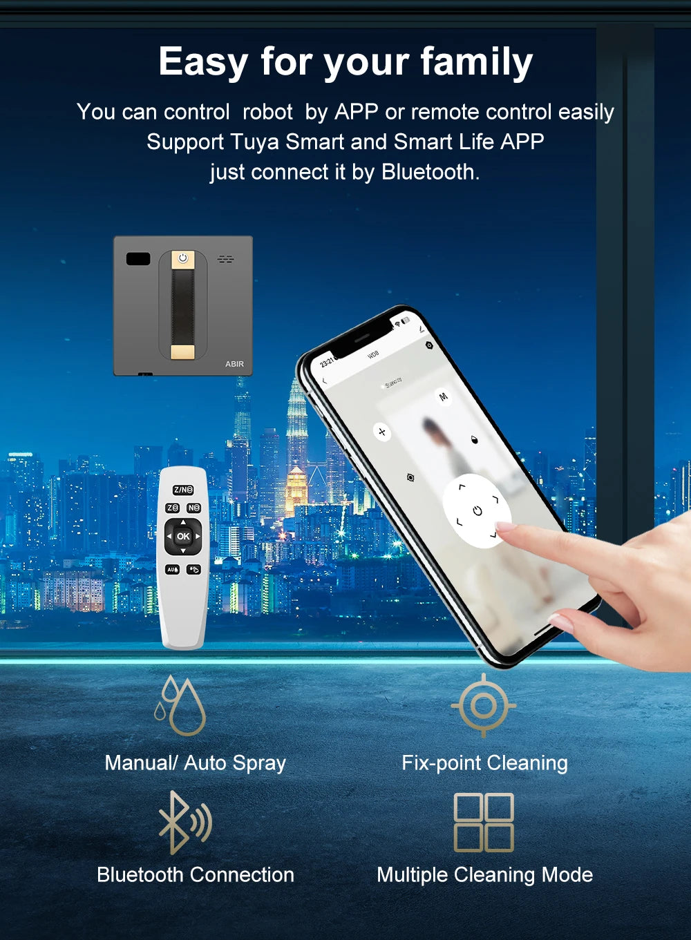 Tidesmit ABIR WD8 window cleaner robot with dual water spray and laser sensor showing side profile and nozzle design
