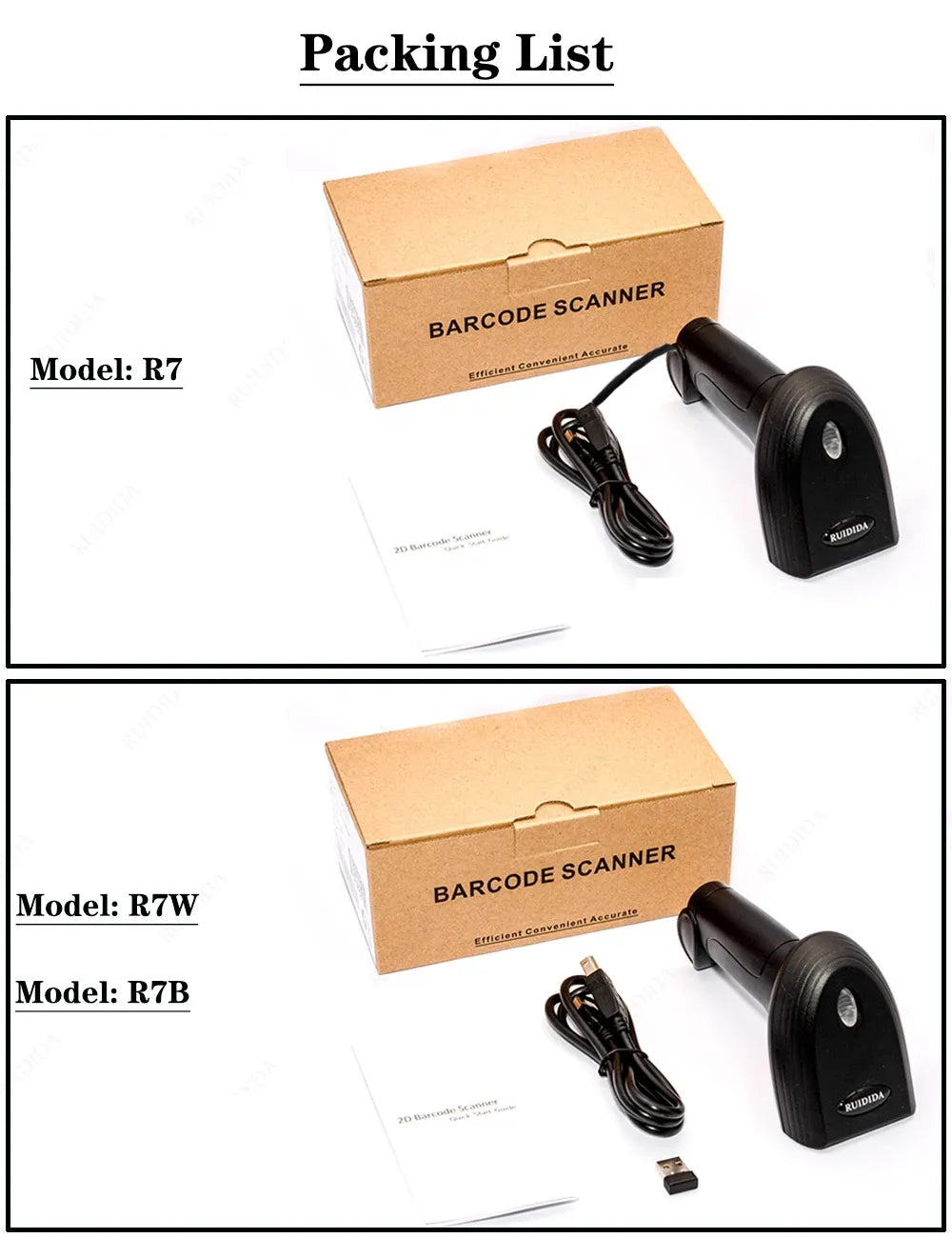 Handheld QR Code Scanner 1D 2D Wired Barcode Scanner or Wireless Bar code Scanner or Bluetooth Code Reader for PDF417 DataMatrix