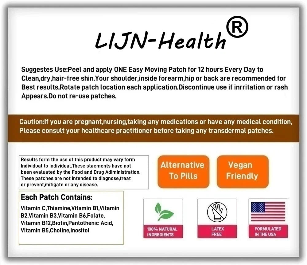 30 Patches Vitamin B Complex Transdermal Patches for Women & Men B Complex with Vitamin C Choline - Energy, Brain & Mood