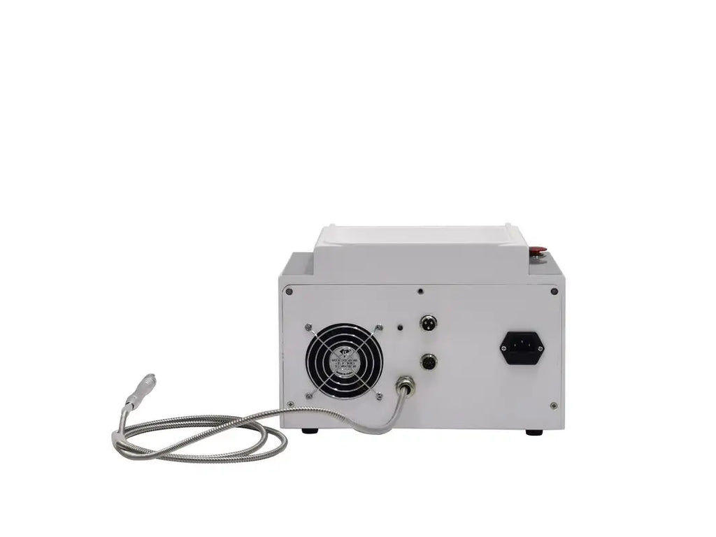 Back view of 980nm diode laser spider vein removal machine with cooling fan, power port, and applicator handpiece.