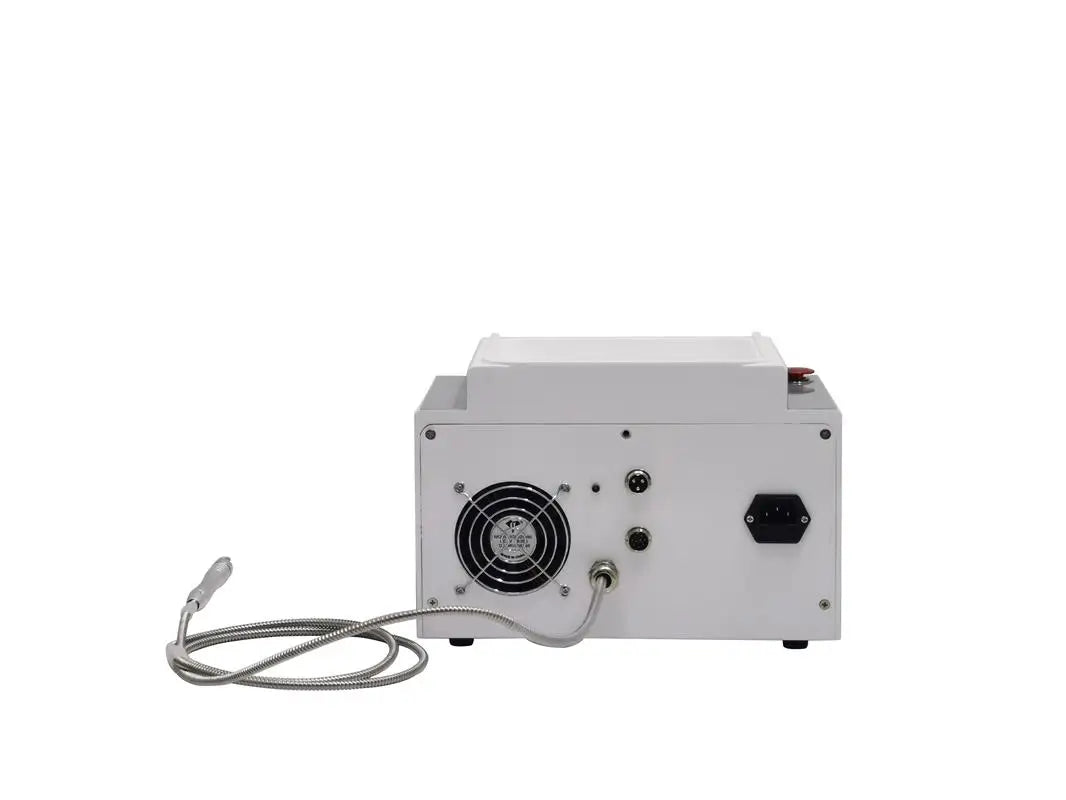 Back view of 980nm diode laser spider vein removal machine with cooling fan, power port, and applicator handpiece.