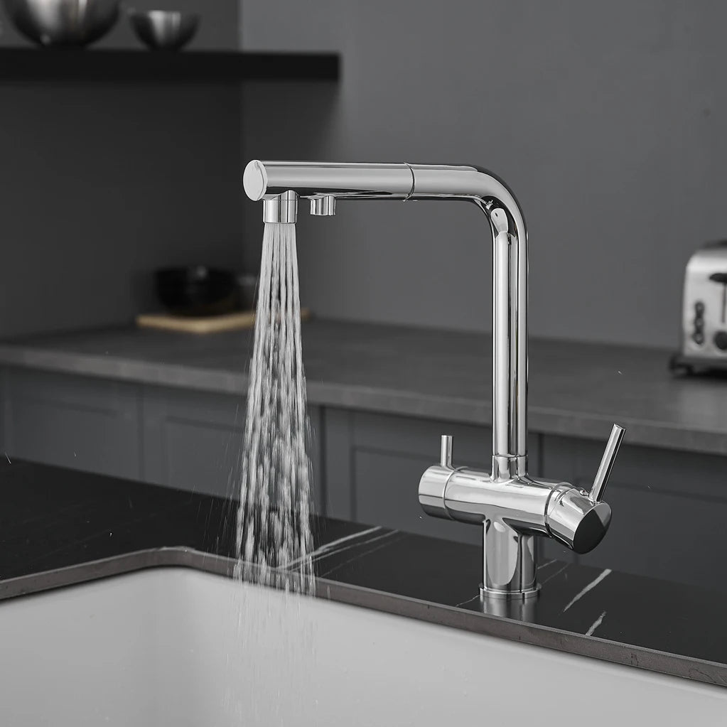 White Hot Cold Filter Kitchen Sink Faucets 3 Ways Pure Water Pull Out Kitchen Sink Mixer Tap Brass Filter Kitchen Sink Faucet
