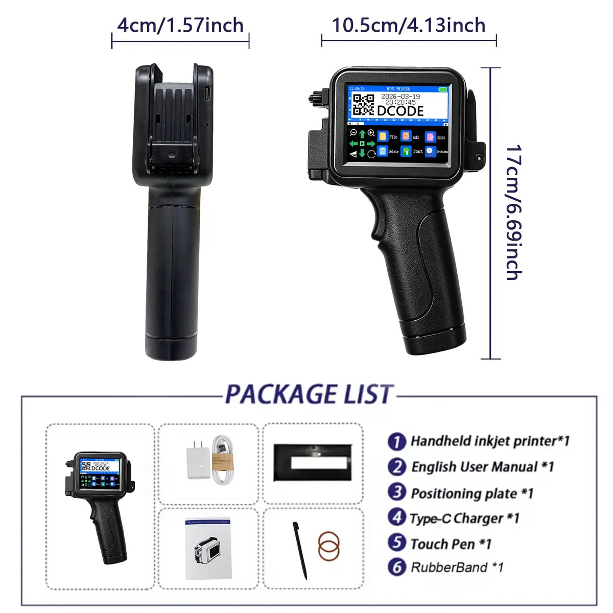 DCODE XTMINI 12.7mm Handheld Inkjet Printer Portable Printers Text QR Barcode Batch Number Logo Image Date Printing Machine