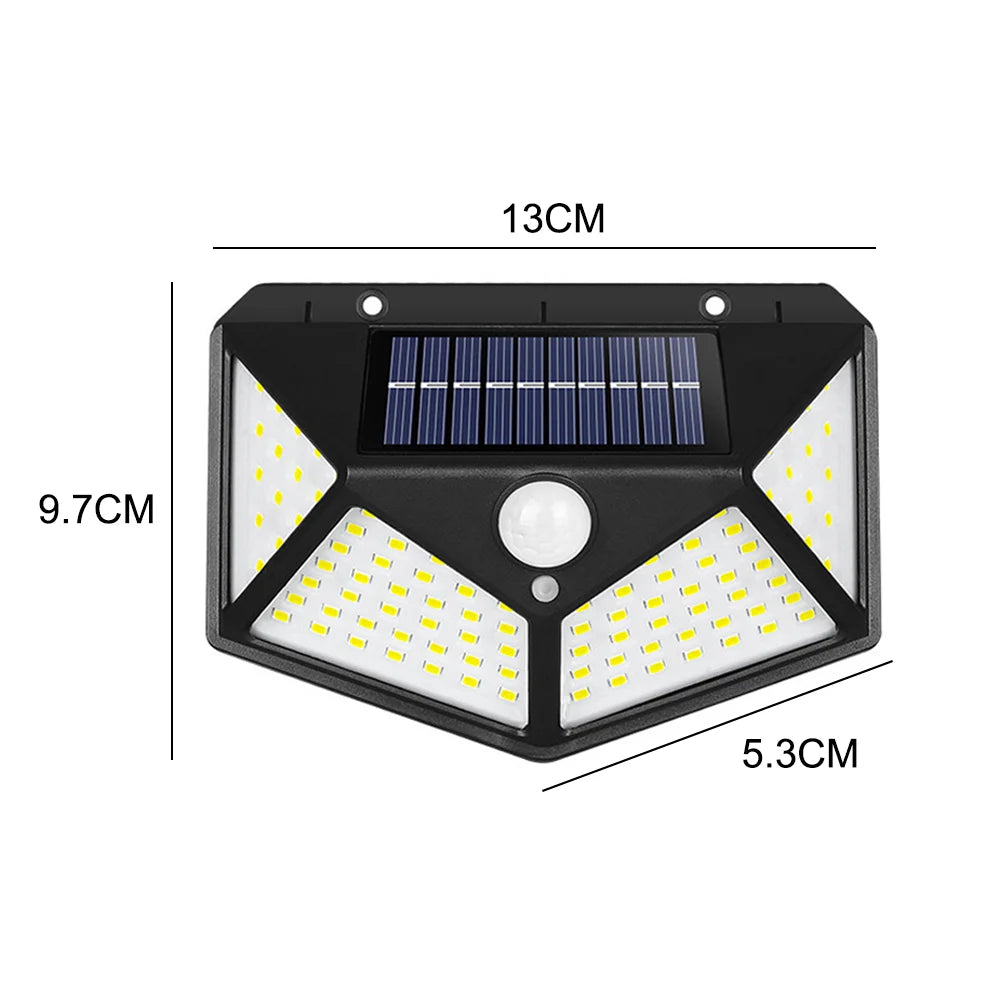 Solar Wall Lamp Outdoor Solar 100 LED Light 4 Sided Luminous Motion Sensor Waterproof Sunlight Garden Courtyard Decor Lighting